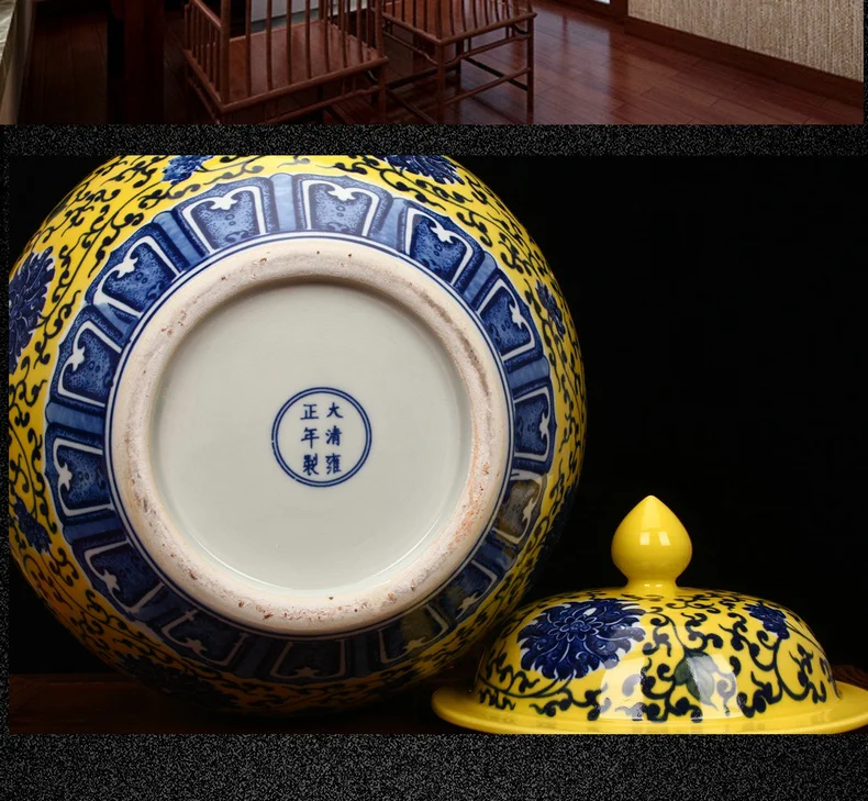 Yellow Painting Chinese reproduction ceramic ginger jar vase Antique Porcelain temple jars home decoration big ceramic jars (5)