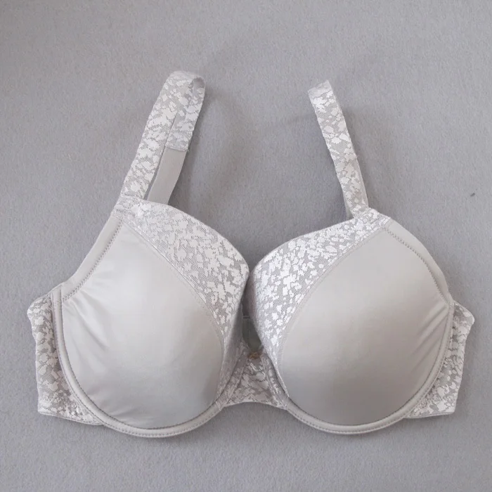 32 36/C E F G big cup silver gray T shirt bra deep V sides control 28