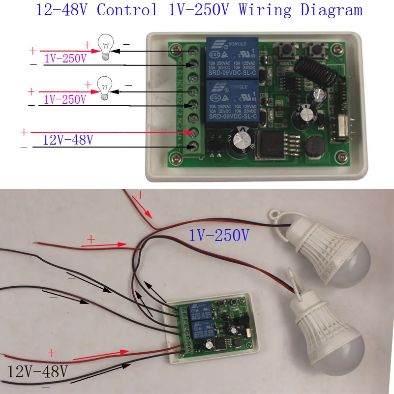 12V 24V 48V 2CH 10A RF Wireless Remote Control Relay Switch Security System Garage Doors Gate Electric Doors Shutters (5)