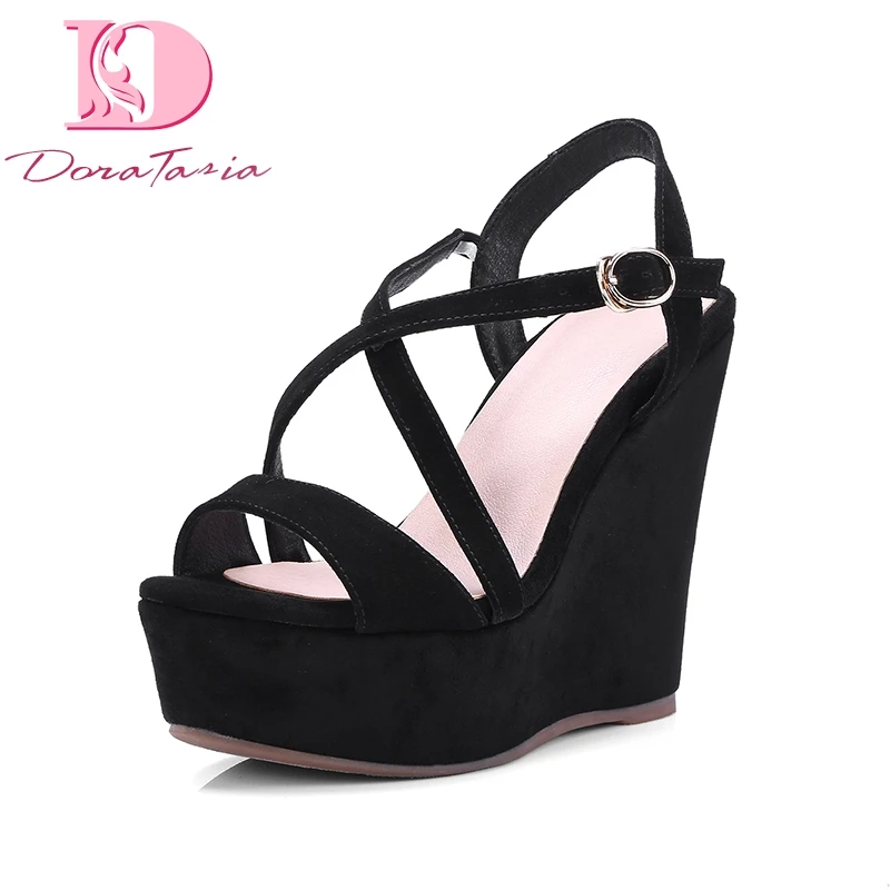 

DoraTasia Brand Design Kid Suede Leather Top Quality Summer Sandal Shoes Women Fashion Platform Wedge High Heels Woman Sandals