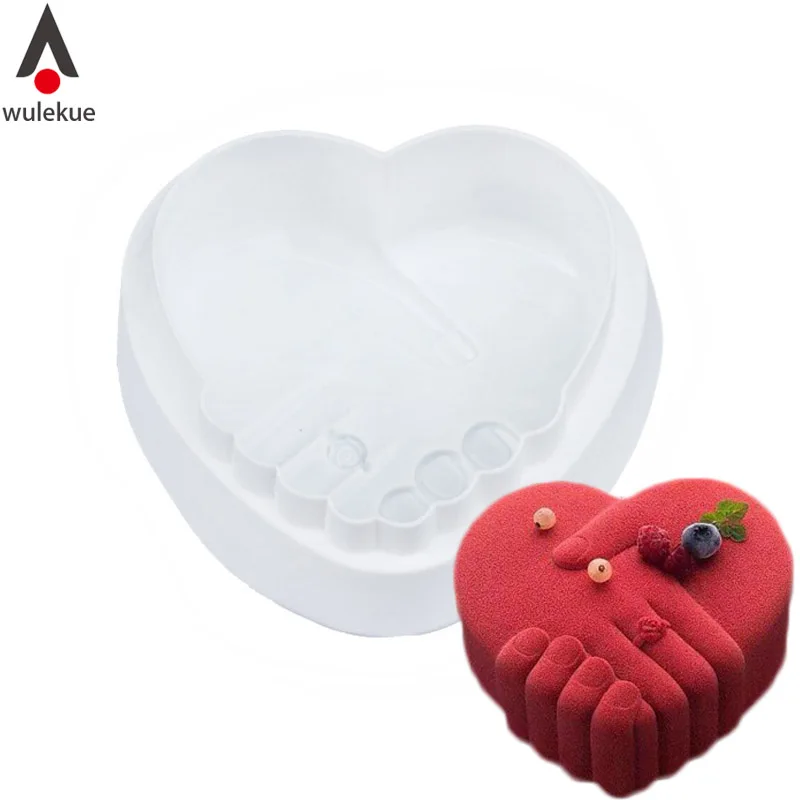

Wulekue 1PCS Silicone Small Romantic Heart Peace Hand Molds For Dessert Chocolate Mousse Pan Mold Cake Baking Tools
