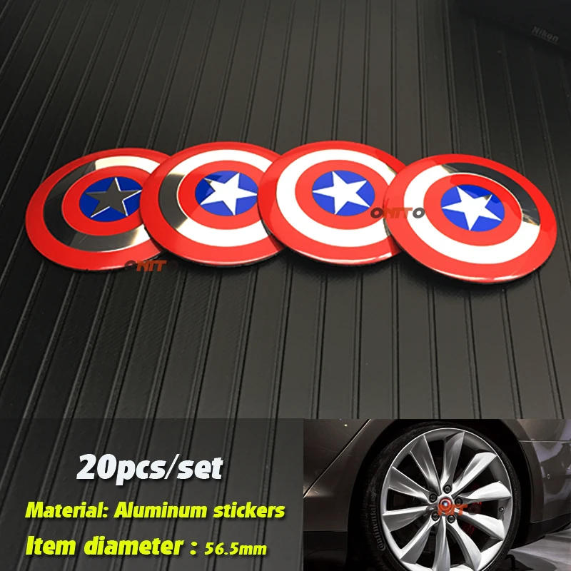 

Universal 20pcs 56mm Captain America Logo Car Auto Motorcycle Steering Wheel Center Hub Cap Emblem Badge Decal Symbol Stickers