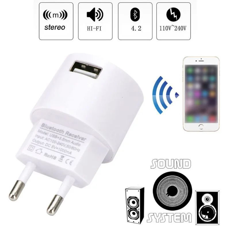 

Bluetooth Receiver V4.2 Audio Adapter EU US Plug USB Charger With 3.5mm Port for Speaker Smartphone Tablet dropshipping