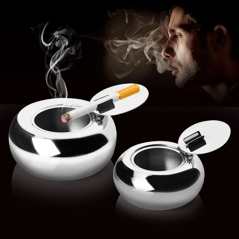 Thickened Drum Stainless Steel Ashtray Creative Fashion with Lid Seal Smoking Ashtray Home