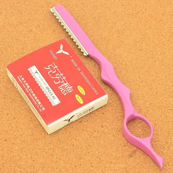 Meisha 1 шт. бритвы+ 10 шт. лезвия из нержавеющей стали для стрижки волос бритвы парикмахерские лезвия для удаления волос парикмахерский инструмент для истончения HC0008 - Цвет: Розовый