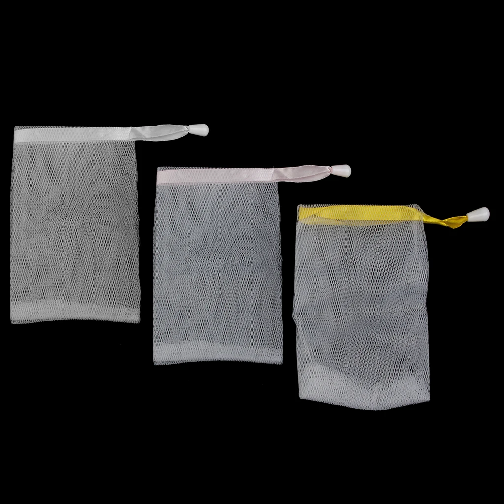 MagiDeal 10pcs Mesh Soap Sack Saver Pouch Drawstring Holder Bags for Making Bubbles Body Facial Cleaning Bath Shower Tool