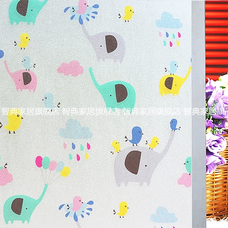 Elephant cute sunscreen glass film window stickers bathroom without glue Vinyl colorful decals proof grilles paper 45*200cm Elephant cute sunscreen glass film window stickers bathroom without glue Vinyl colorful decals proof grilles paper 45*200cm