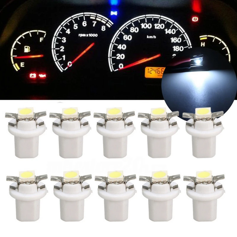 Universal 10pcs/set 1 SMD/ bulb T5 B8.5D 5050 1LED Dashboard Dash Gauge Instrument Light Bulb White Reading Light