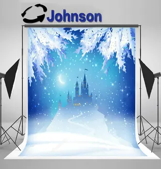 

winter princess ice castle silhouette hill half moon snow leaves backdrop Vinyl cloth Computer print christmas background