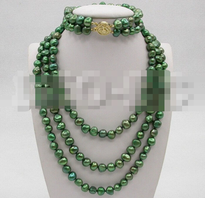 

free shipping 07779 baroque green pearls necklace 2row bracelet set