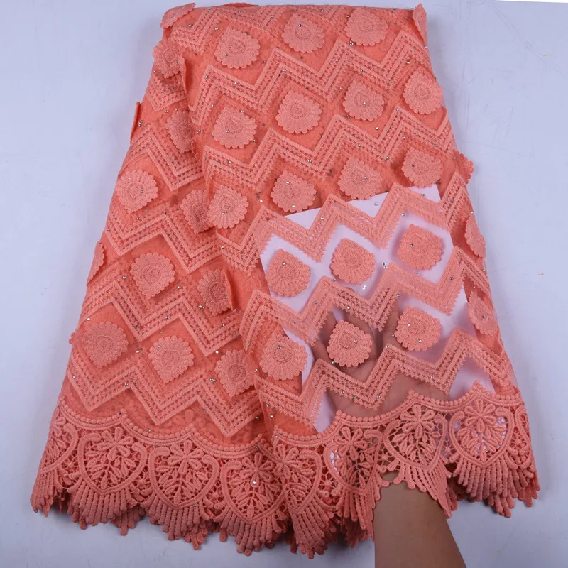 

Peach African Lace Fabric 2019 High Quality French Tulle Lace Fabric Nigerian Milk Silk Applique Lace Fabrics For Dress Y1577