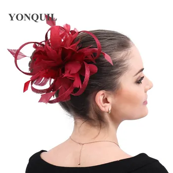 

Lady charming marron Fascinator sinamay headdress hat fancy feathers elegant women party wedding hair accessories clips headband