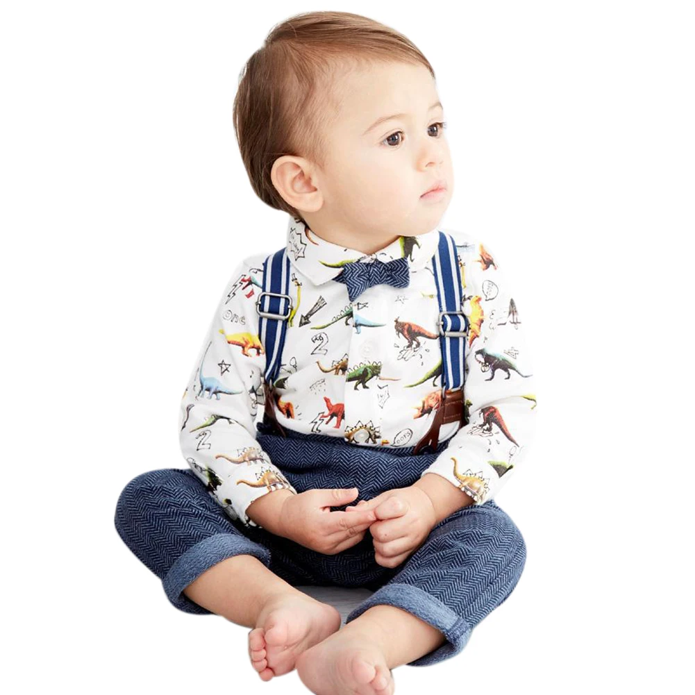 

Baby Infant Toddler Boys Long Sleeve Shirt Tops+Braces+Pants Clothes Outfit Baby Set Cartoon Dinosaur Floral printing