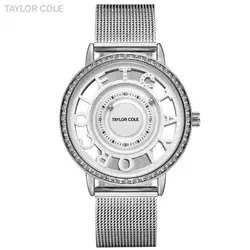 Тейлор Cole наручные часы Для женщин Reloj Mujer Круглый серебро кристалл бусина аналоговый Сталь группа часы женские часы Horloge Dames/TC131