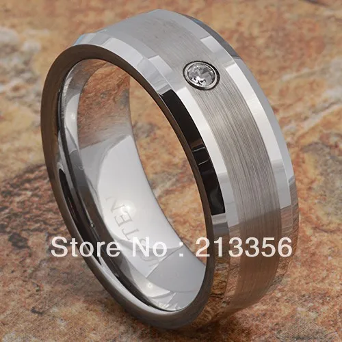 

FREE SHIPPING!USA WHOLESALES CHEAP PRICE BRAZIL RUSSIA CANADA UK HOT SELLING 8MM BEVEL SATIN WITH CZ MEN'S TUNGSTEN WEDDING RING