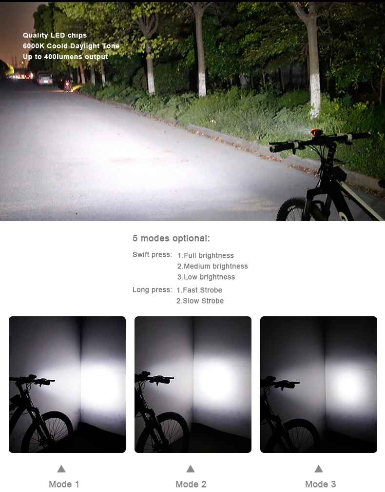 Best Deemount Cycling Font Lamp 8-22.5 Hours 400Lm Bicycle Headlight LED Lamp Front Lighting Flash Lantern Torch 18650 Battery Kit 8