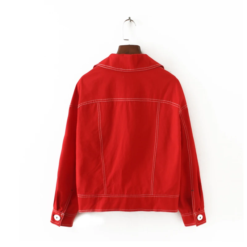 Denim Jacket Red Button Front 