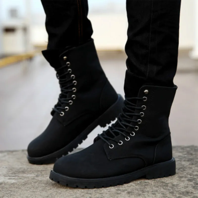 2018 Autumn Winter Lace up Men 's Shoes Calssic All Black Boots Men ...