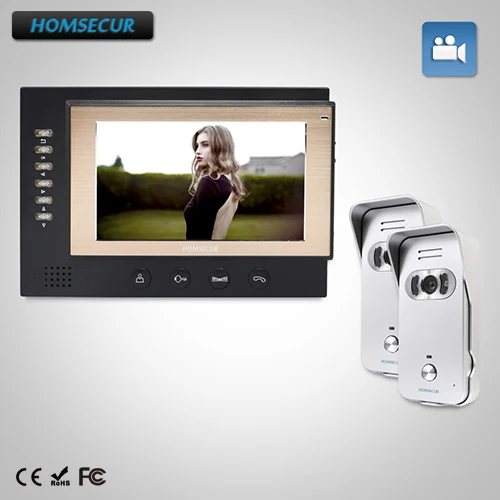 

HOMSECUR 7" Wired Hands-free Video&Audio Home Intercom Electric Lock Supported :TC021-S Camera(Silver)+TM701R-B Monitor(Black)