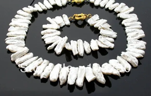 

Jewelry 00480 Exquisite biwa white freshwater pearl necklace bracelet hot