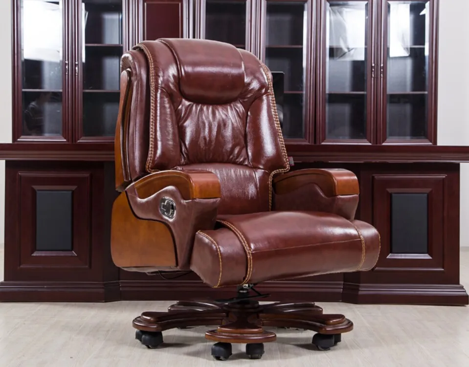 Деревянный кожаный офисный массажный стул, кресло-подъемник, домашний компьютерный стул