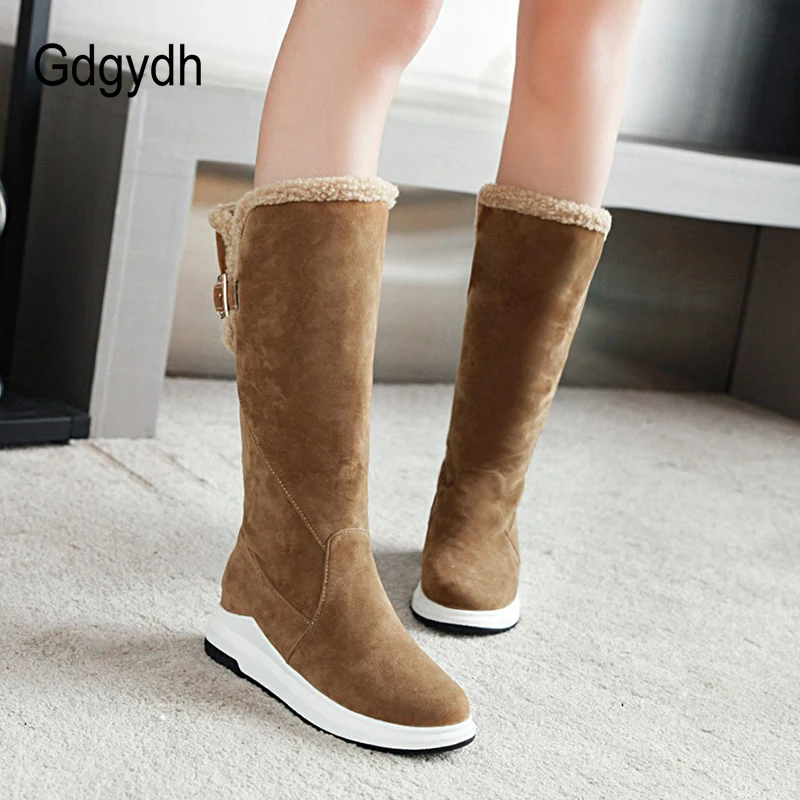 Najtaniej Gdgydh buty do kolan zimowe ciepłe buty damskie 2019 New Arrival metalowe klamry pasa kobiet śnieg buty pluszowe wewnątrz dobrej jakości