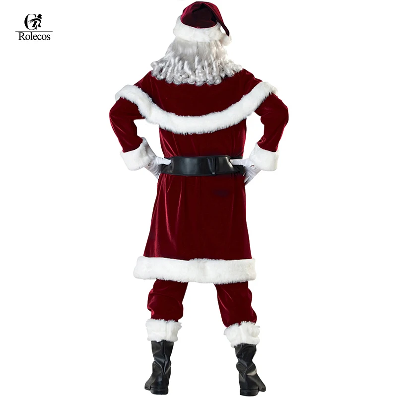 ROLECOS рождественские костюмы Санта-Клаус для взрослых Красная рождественская одежда костюм Санта-Клауса роскошный костюм с белой борода парик