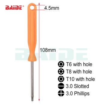 

3.0 Phillips 3.0 Slotted T6 T8 T10 Security with Hole Screwdriver Repairing Opening Tool for Xbox 360/ PS3/ PS4 3000pcs/lot