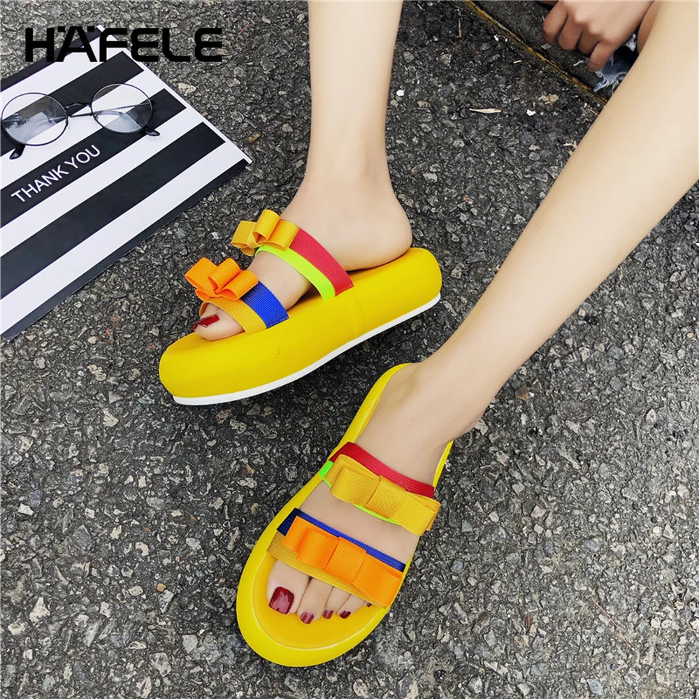 

Women's Summer New Rainbow Bow Thick Beach Sandals Lightweight Cool Indoor and Outdoor Wearable