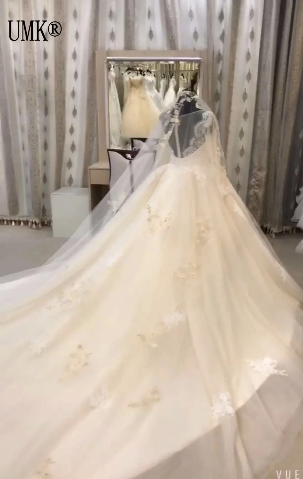 UMK шампанское кружево с длинным рукавом свадебное платье 2019 мусульманское Vestido De Noiva Винтаж Аппликации бальное свадебные платья