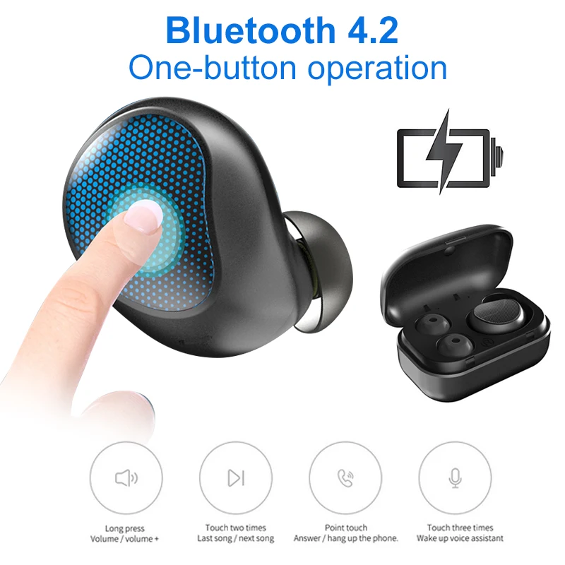 Беспроводные наушники с одним V4.2 Bluetooth бас стерео шумоподавление Графеновый рог