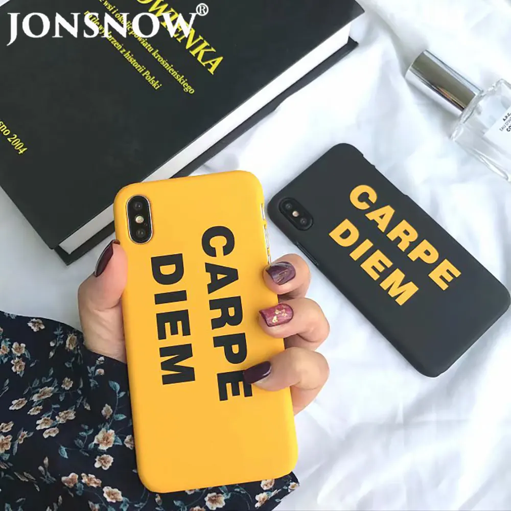 JONSNOW Case for iPhone X 6 6S 7 8 Plus Cartoon Letter Frosted Back Cover Carpe Diem Hard PC Plastic Phone Protective Cases |