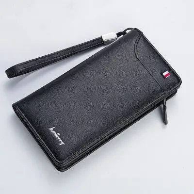 Мужской кожаный кошелек на молнии с карманом для монет, деловой клатч, сумка мужской удлиненный бумажник, черный роскошный брендовый органайзер, клатч - Цвет: black