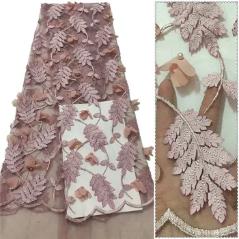 

Wonderful big fabric leaves design Appliqued flowers with beads African fabric CD9 Free shipping French Tulle Lace Fabric