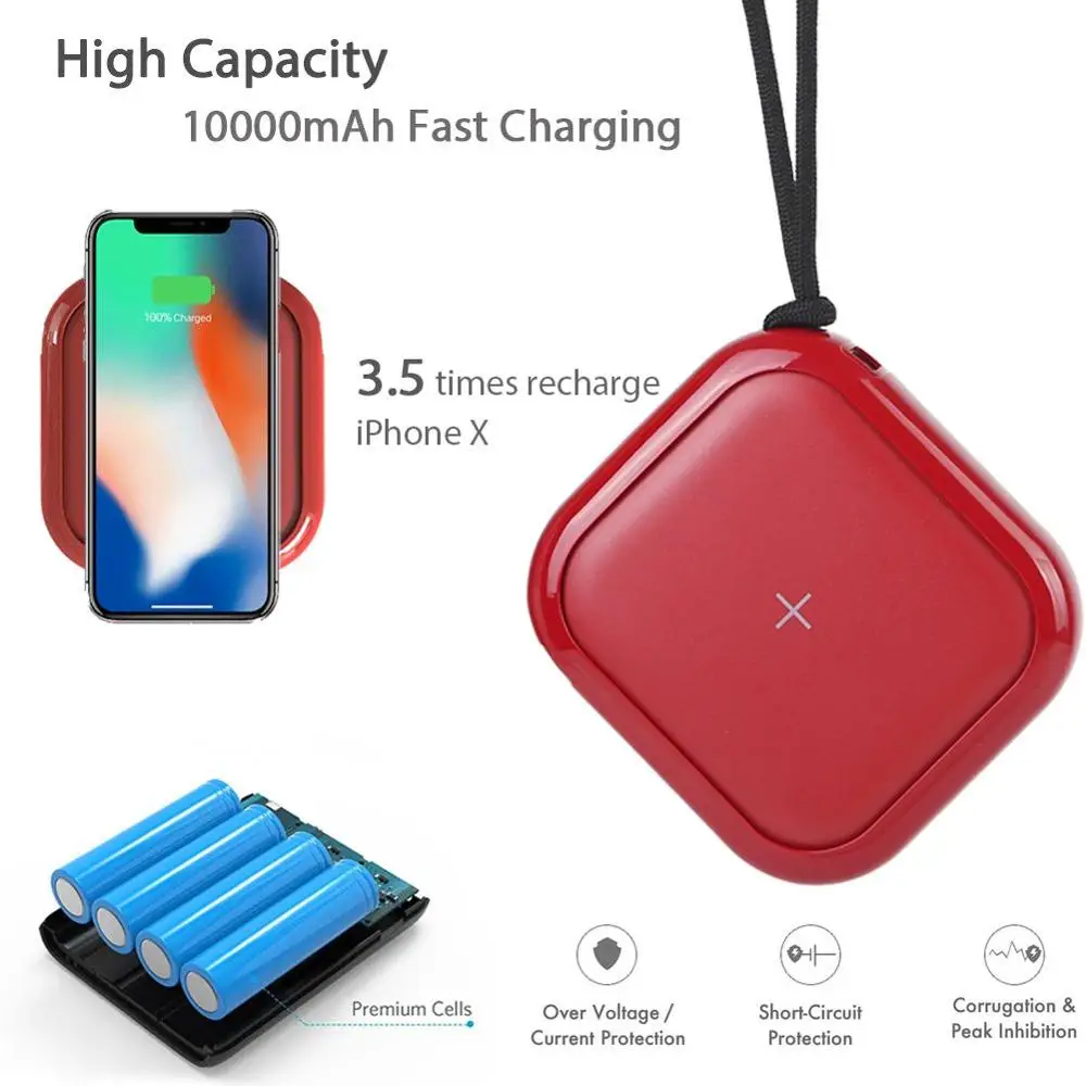 MIPOW QI портативное зарядное устройство, 10000 мАч, высокоскоростной двойной USB-порт, внешний аккумулятор для iPhone, Samsung MIPOW QI портативное зарядное устройство, 10000 мАч, высокоскоростной двойной USB-порт, внешний аккумулятор для iPhone, Samsung
