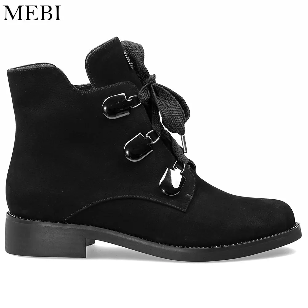 Cuero Invierno Moda Felpa Caliente Nobuck Botas Auténtico Botines Zapatos Calzado Mebi up Encaje Hebillas Negro Mujeres 8xEqawTv