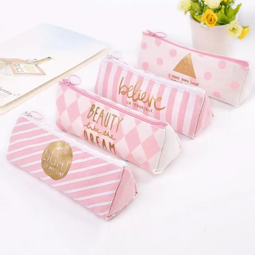 Pretty pink pencil case Canvas 18*6.5cm stationery phone bag Office and