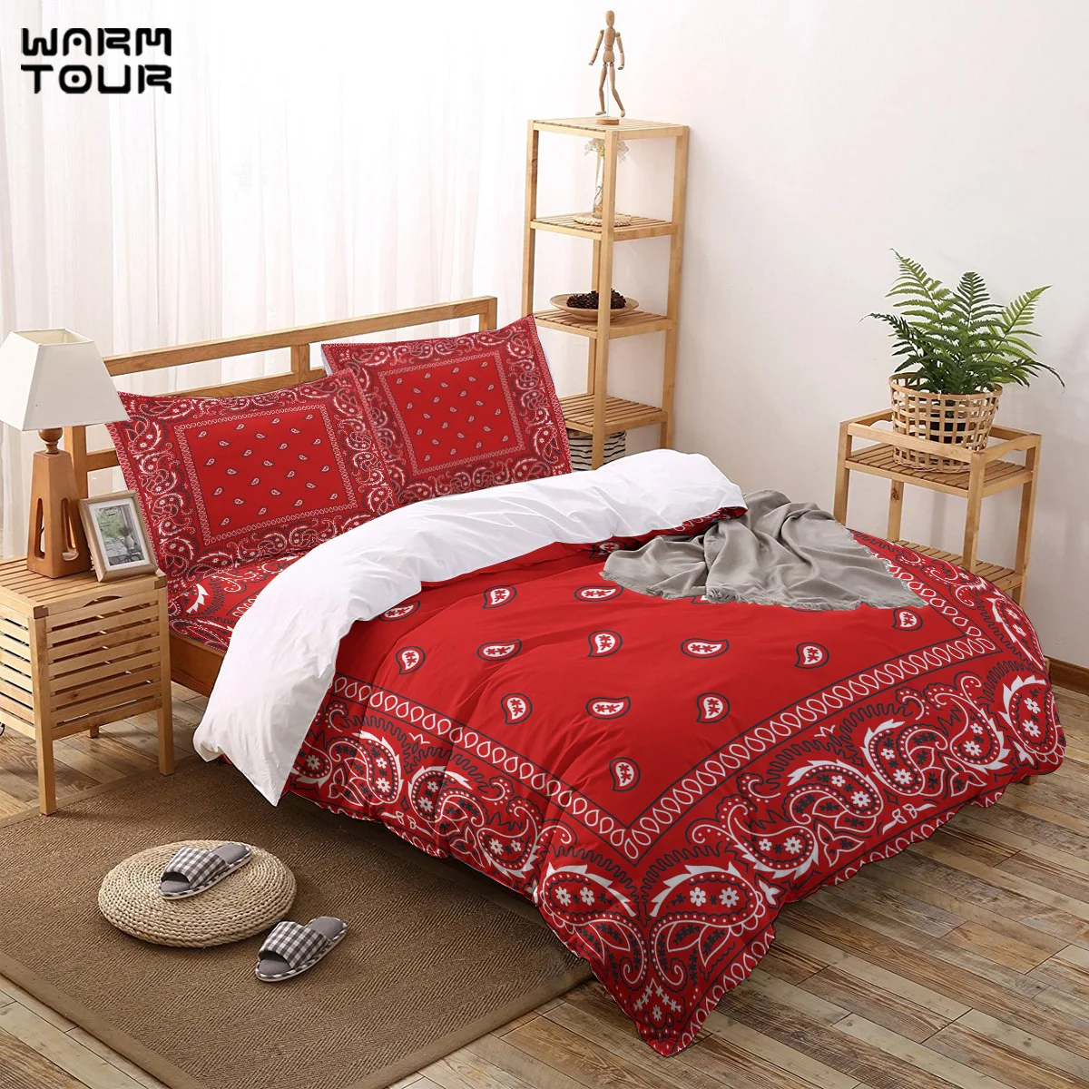Warmour пододеяльник Пейсли бандана Красный юго западный бохо набор 4 шт постельные