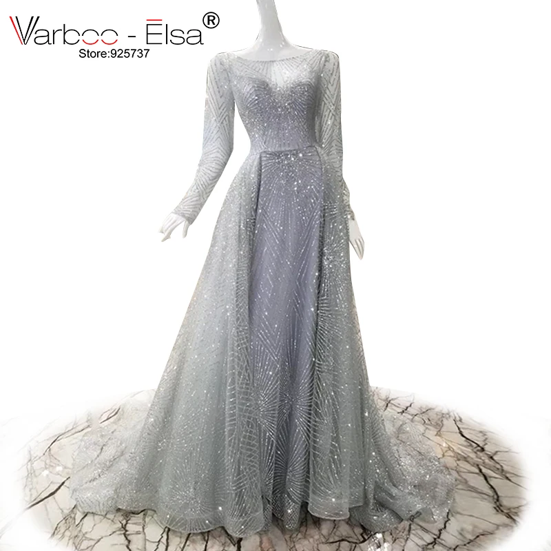 

VARBOO_ELSA Fashion Glitter Long Sleeve Evening Dress High Quality A-line Prom Dress Women Formal Party Gown 2017 Custom vestido