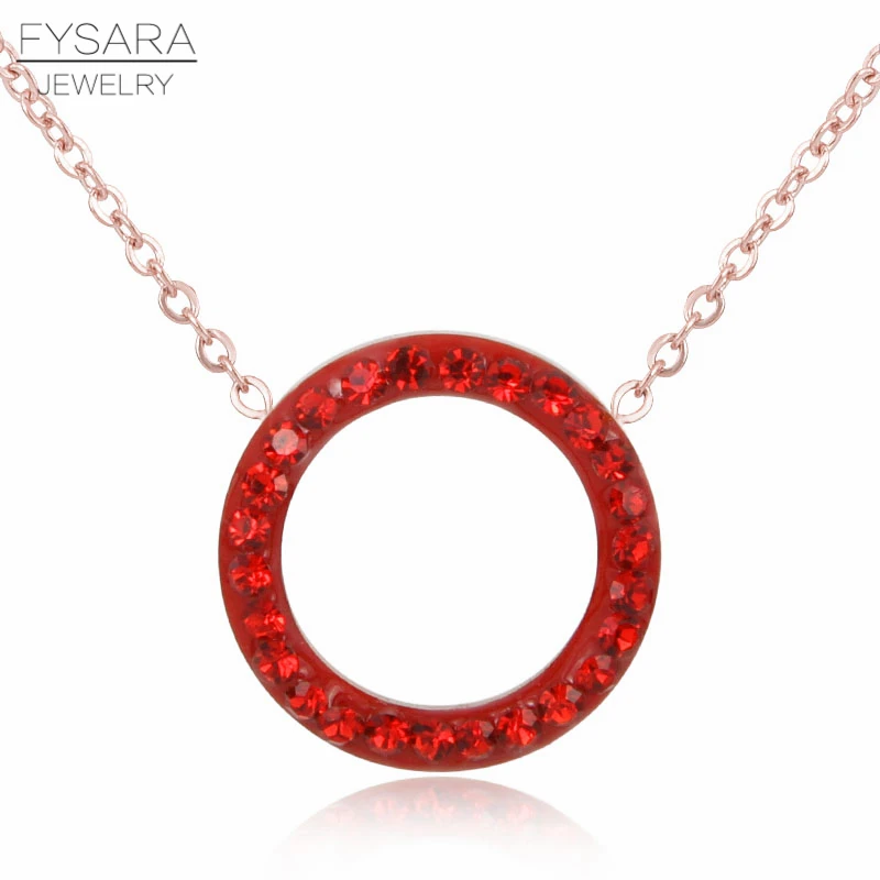 

FYSARA Shiny Paved Tiny Red Crysrals Circle Round Necklaces & Pendants Silver/Rose Gold Color Love Clavicle Necklaces For Women