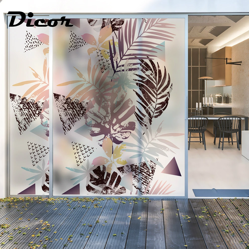 

DICOR Brand Glass Decorative Films Leaves Retro INS Bohemia Style Advanced PVC Frosted Stained Opaque Privacy Films 2019 New
