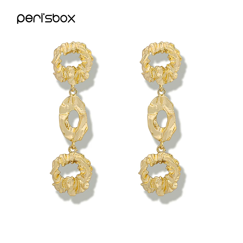 Peri'sbox Unique Gold Color Irregular Long Dangle Earrings for Women Baroque Geometrical Earrings Metal Drop Charms Earrings