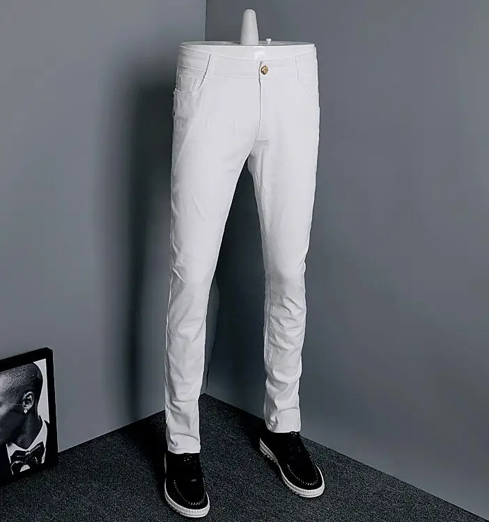 2017 New Stretch Skinny Men Solid Color Jeans Fashion Casual Black and White Pencil Jeans stretch jeans