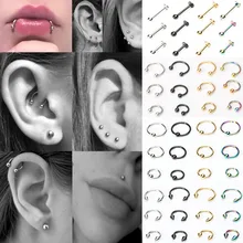 Комплект из 2 предметов, модные кольца носа серьги, Надеваемые На ушной хрящ жемчужины, украшения для пирсинга, Нержавеющая сталь 6 мм 8 мм 10 мм серебристый, черный золотой цвет радуги 16G