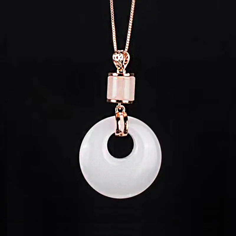 QIANXU Natural White Jade Necklace Pendant Women's Jewelry Blessing