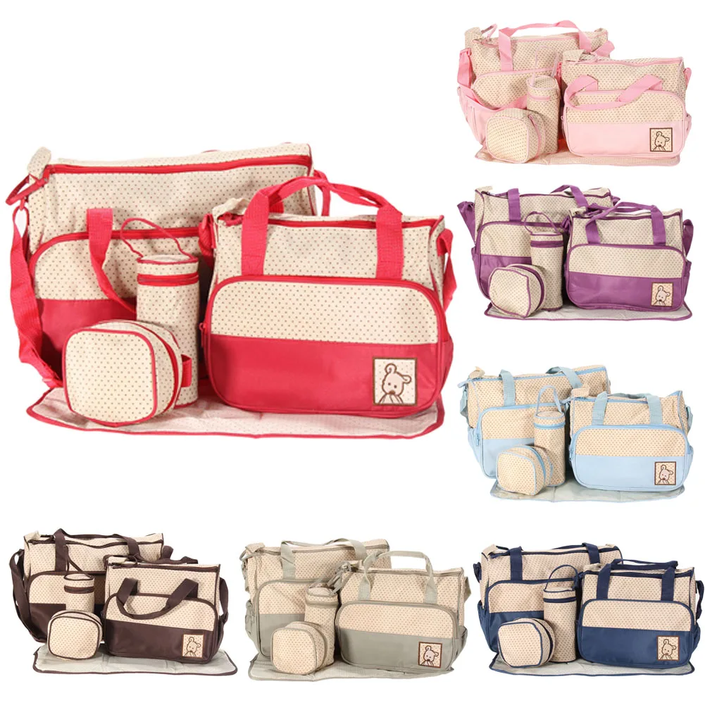 

5pcs Multi-Function Maternity Nappy Bag Large Capacity Baby Bag Travel Backpack Nursing Bag Baby Care Handbag Mummy Bag