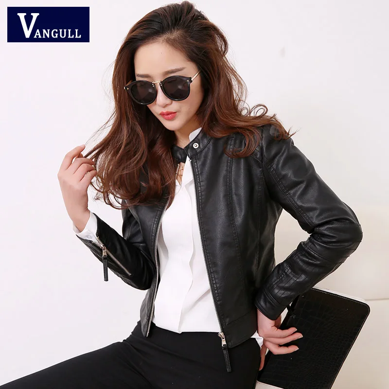 

VANGULL European Style PU Leather Jacket 2019 New Autumn Motorcycle Leather Outwear Women Slim Biker Coat Basic Streetwear