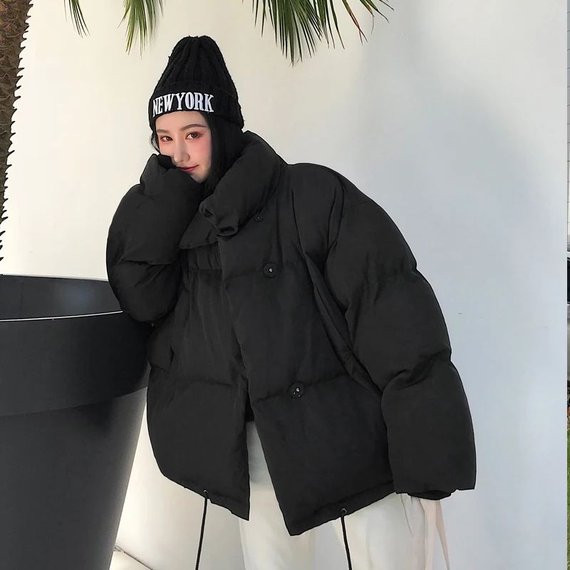 

Winter Black Short Jacket Coat Fashion Female Stand Collar Winter Jacket Women Parka Warm Casual Oversize Overcoat Jacket Parkas