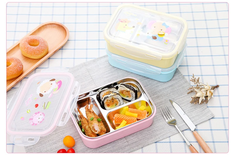TUUTH 304 Stainless Steel Lunch Box for Kids 3 Grids Water Injection Insulation Portable Food Container Box For Kids Picnic School A11