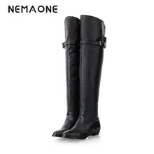 Новые ботфорты дамские ботинки для езды на мотоцикле ботинки для езды с высоким голенищем обувь из кожи на низком каблуке большой размер 34–45